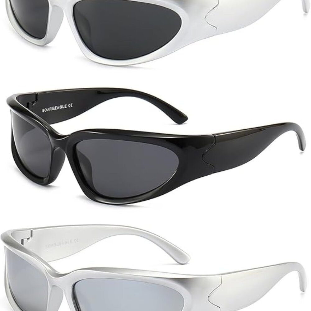 NWT Unisex 3 pk Soar & Eagle HD Polarized Black & Silver Fashion SunGlasses Set